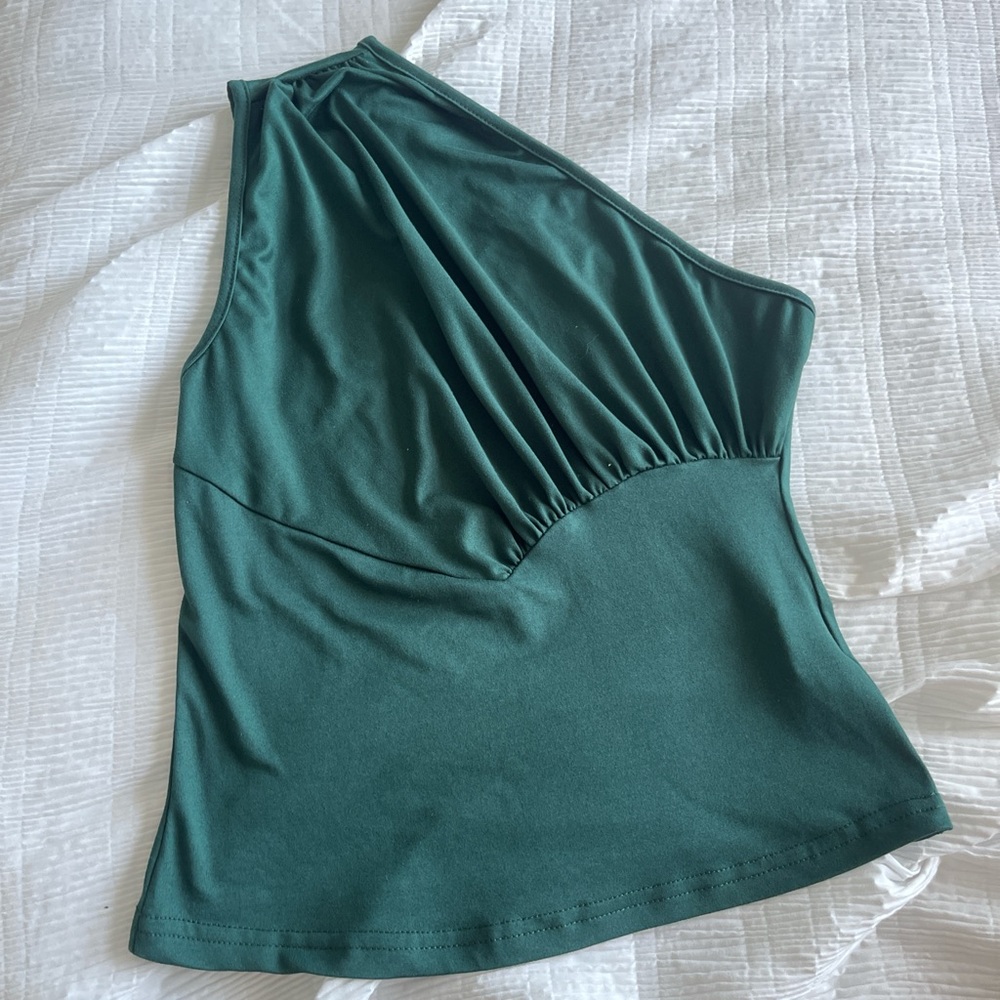 SHEIN Green Asymmetrical Ruched Sleeveless Blouse